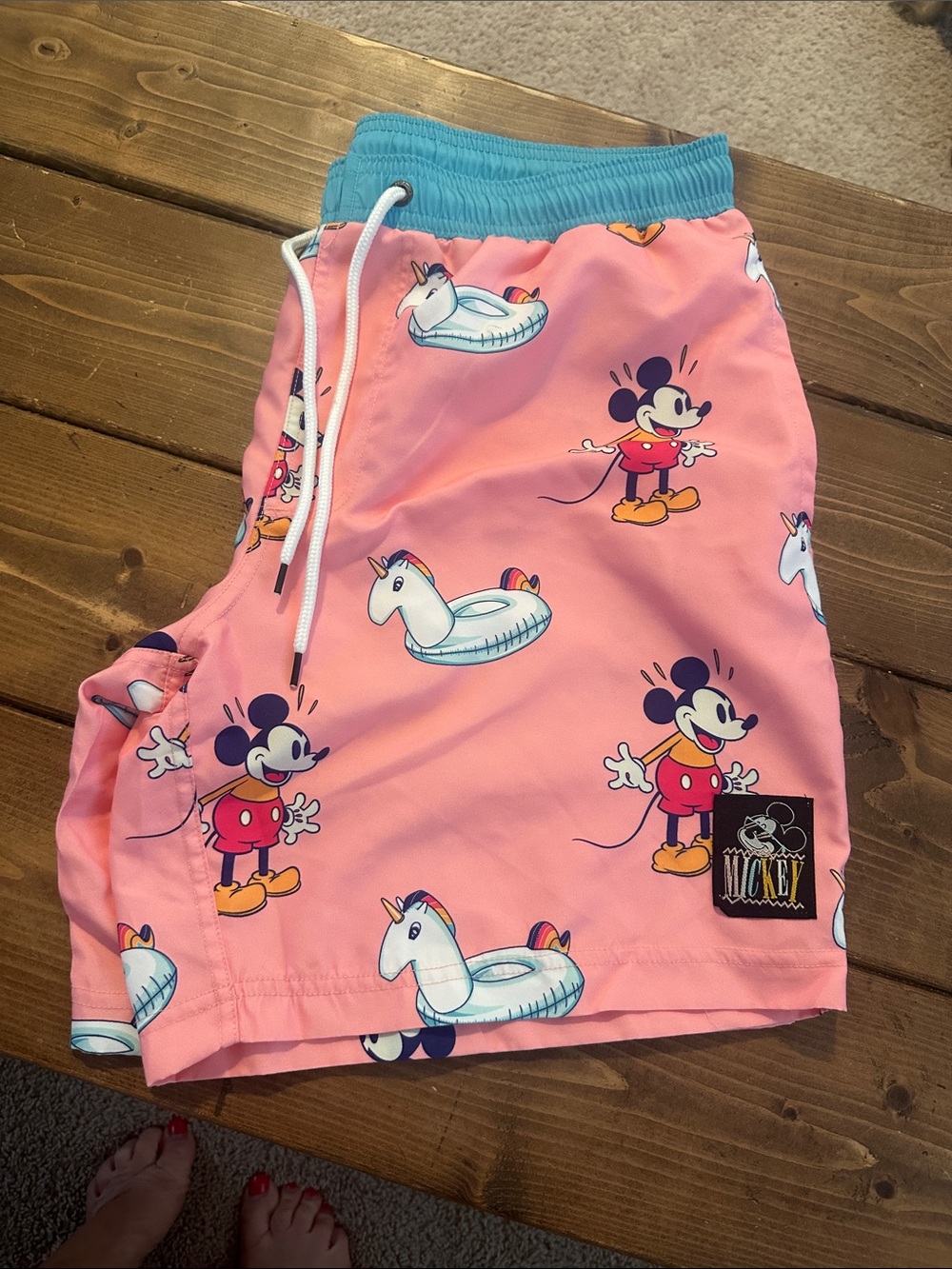 Mickey Mouse Pink men’s adult Trunks with Teal Waistband
